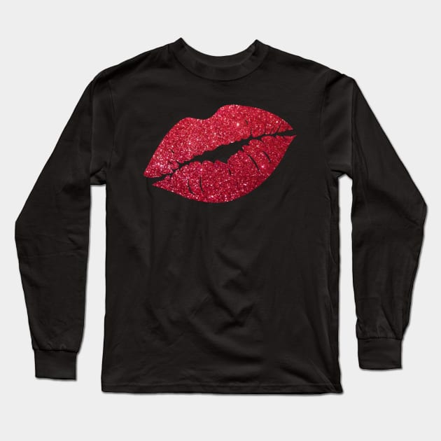 Red Faux Glitter Lips Long Sleeve T-Shirt by Felicity-K